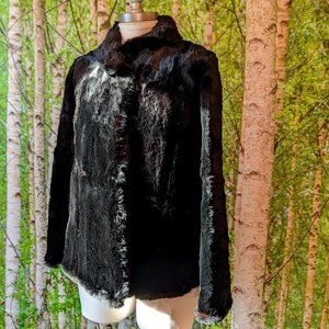 Vintage Black Real Fur Swing Jacket Cropped Coat